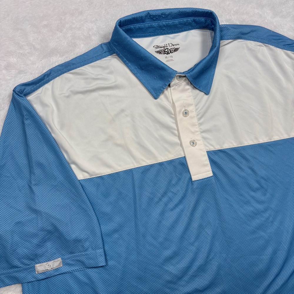 Straight Down Golf Polo Shirt Mens XL Blue White Colorblock Stretch Performance